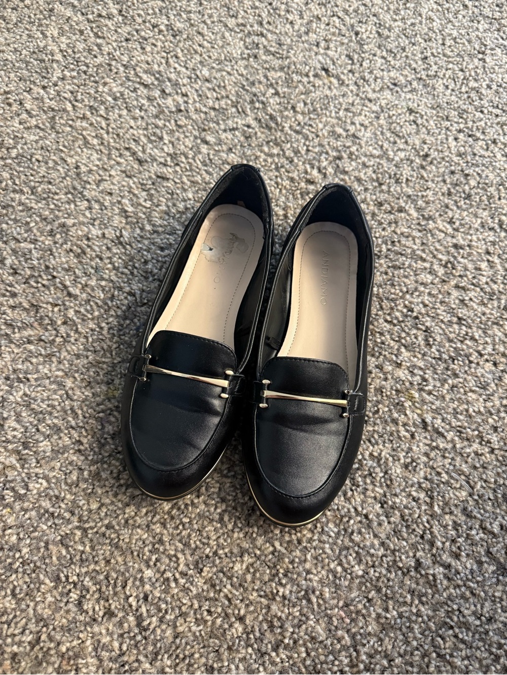 Women's Black Slip-On Loafers with Gold Accent